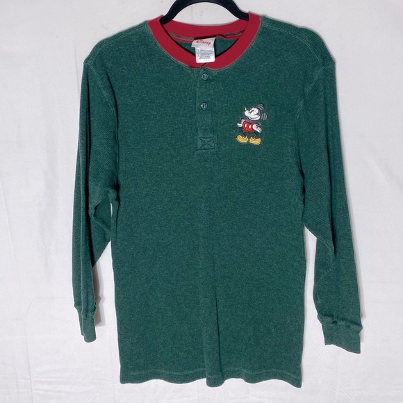 Disney Green Waffle Long Sleeve Thermal Shirt W Embroidered Mickey S - Picture 13 of 13